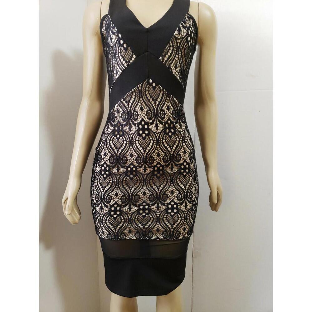 Privately Privileged Black & Beige lace Bodycon Women's Dress Size L